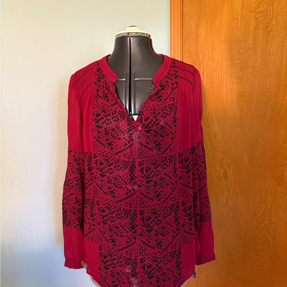 Lucky Brand Red and Black Patterned Blouse